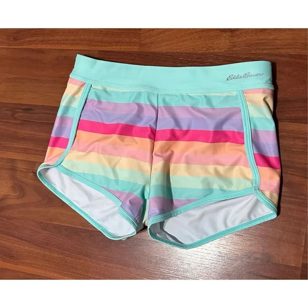 Eddie Bauer medium 10/12 Girls Swim Suit shorts Rainbow Pink good condition
